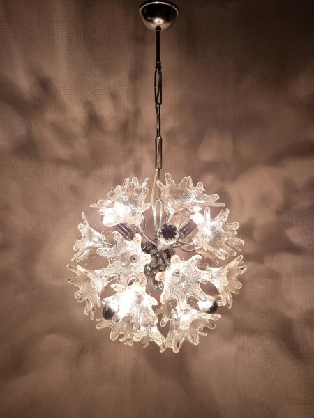Venini Murano Sputnik glass flower Chandelier Veart Kroonluchter mid-century chroom bloemen Italy vintage 1960s-00009